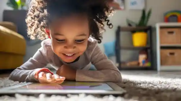 کودکی که با تبلت بازی می کند.